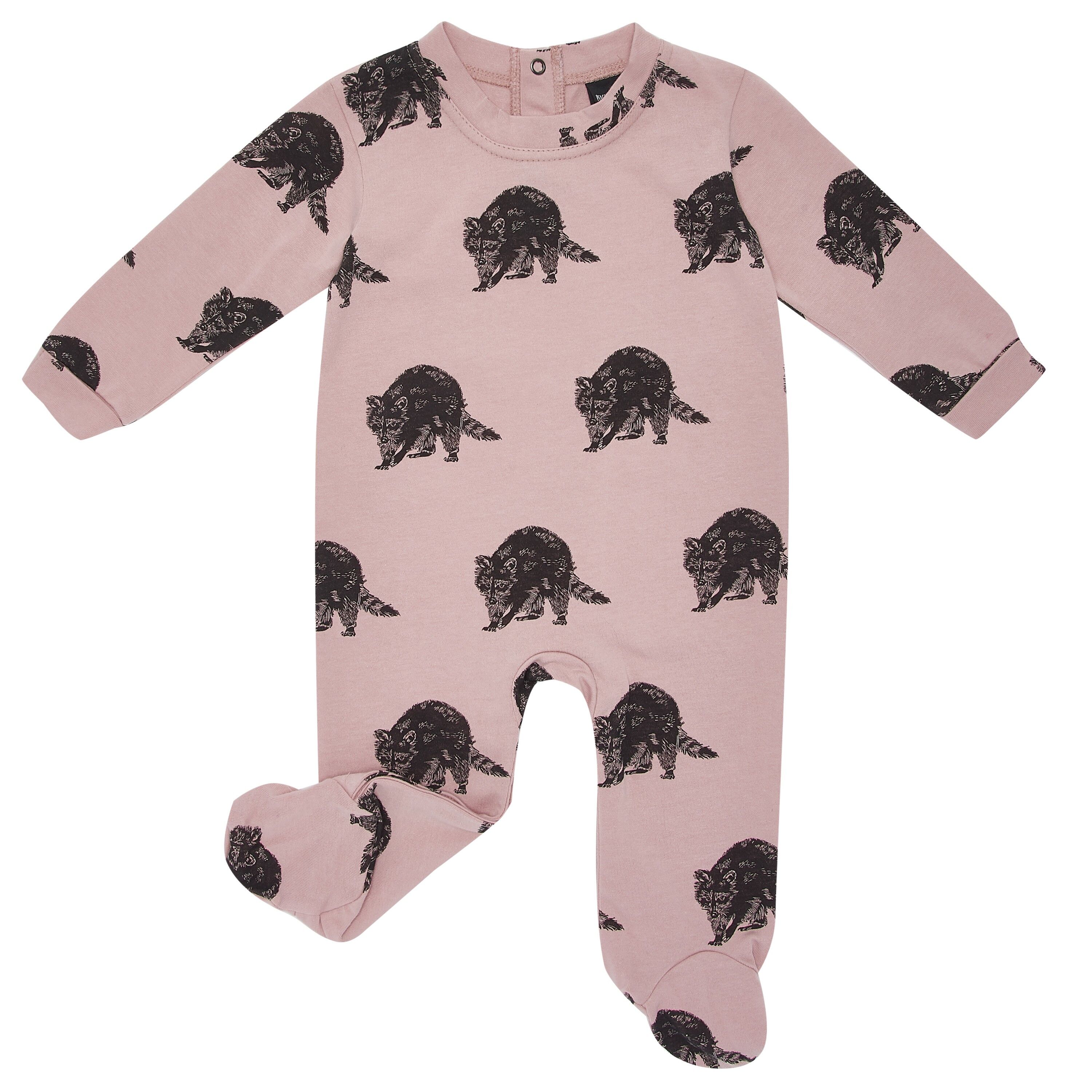 Pink Raccoon Print Babygrow